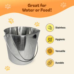 Advance Pet Products stainless steel bucket resists rust for long-lasting meals and water.