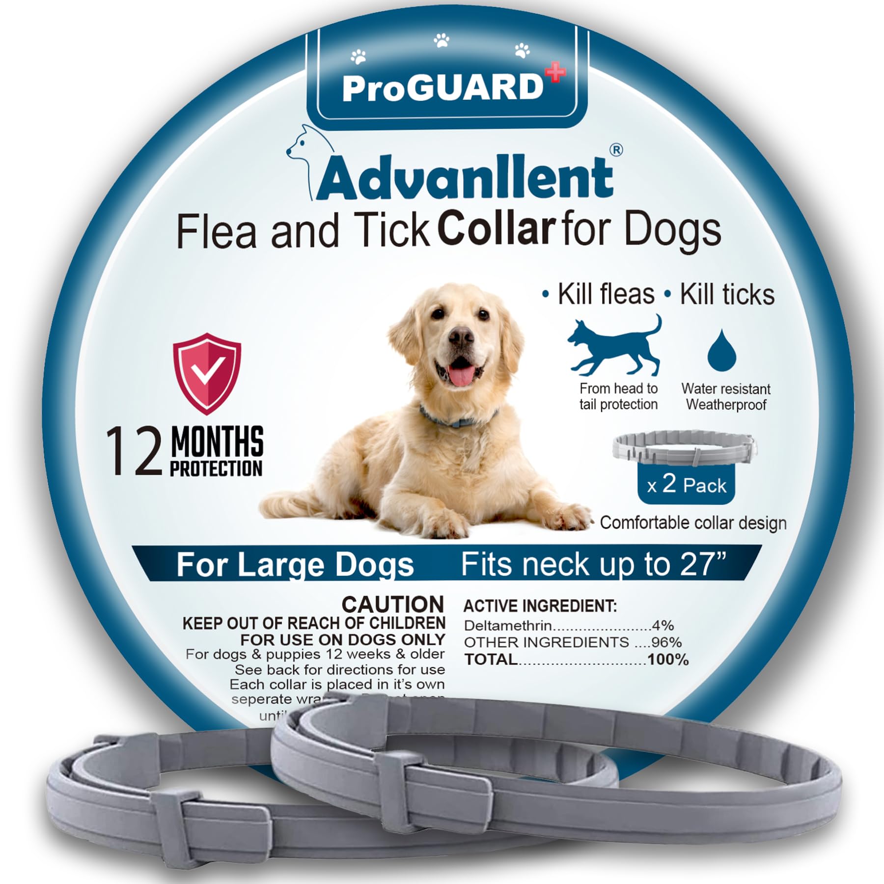 Advanllent flea collar packaging for dogs showing 12 months of prevention