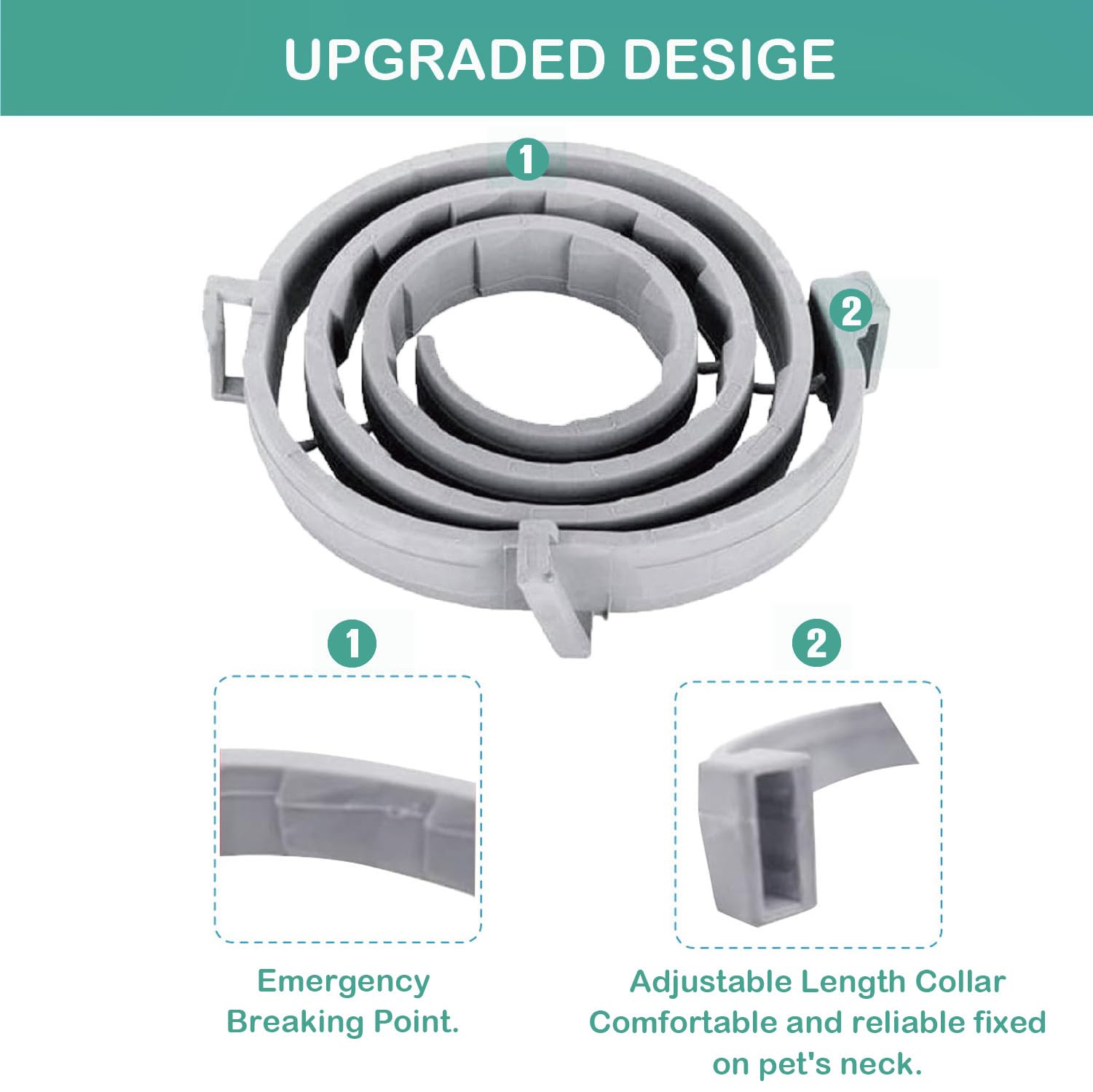 Advanllent flea collar close-up shows a break point for quick safety release