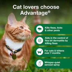 Advantage Cat Flea Spray features a whisper-quiet nozzle to reduce stress.
