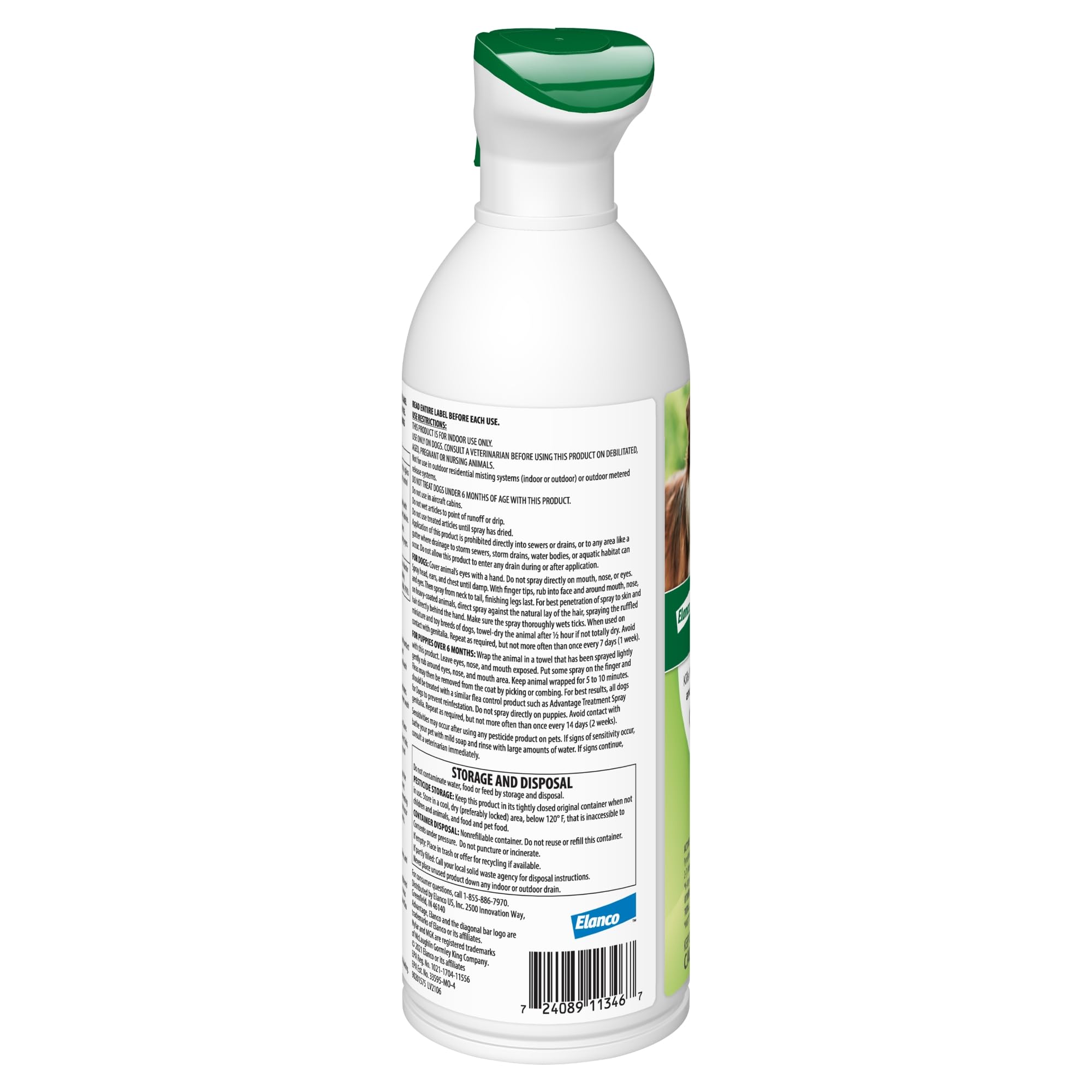 Advantage continuous spray mist covers 360 degree protection across the dog's coat.