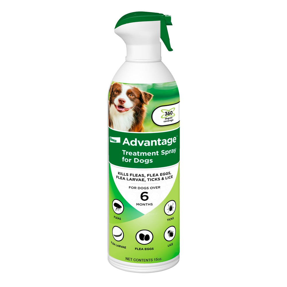 Advantage Dog Flea Treatment Spray demonstrating 360-degree coverage for even application.