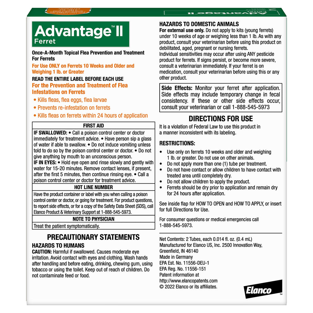 Advantage II Ferret spot-on application on skin delivers easy monthly protection.