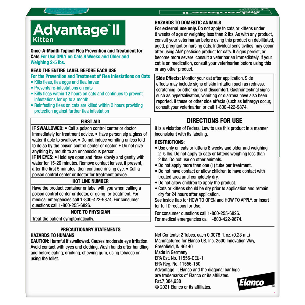 Advantage II Kitten fleas-killed-on-contact helps reduce indoor flea exposure.