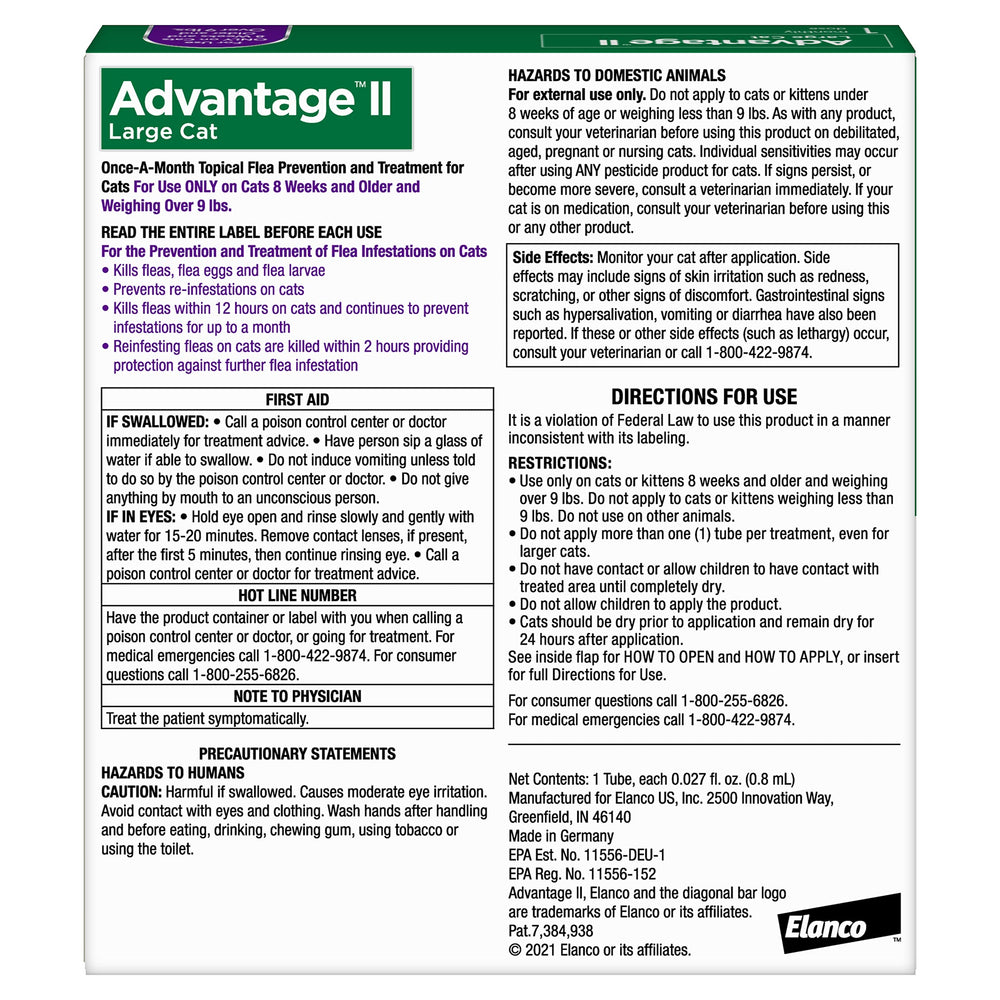 Advantage II Large Cat base of skull spot-on application