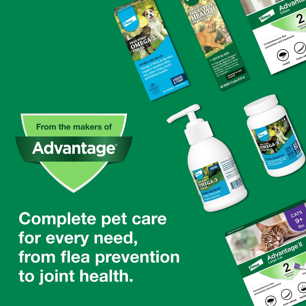 Advantage II Small Cat supports cats 8 weeks and older, 5-9 lbs.