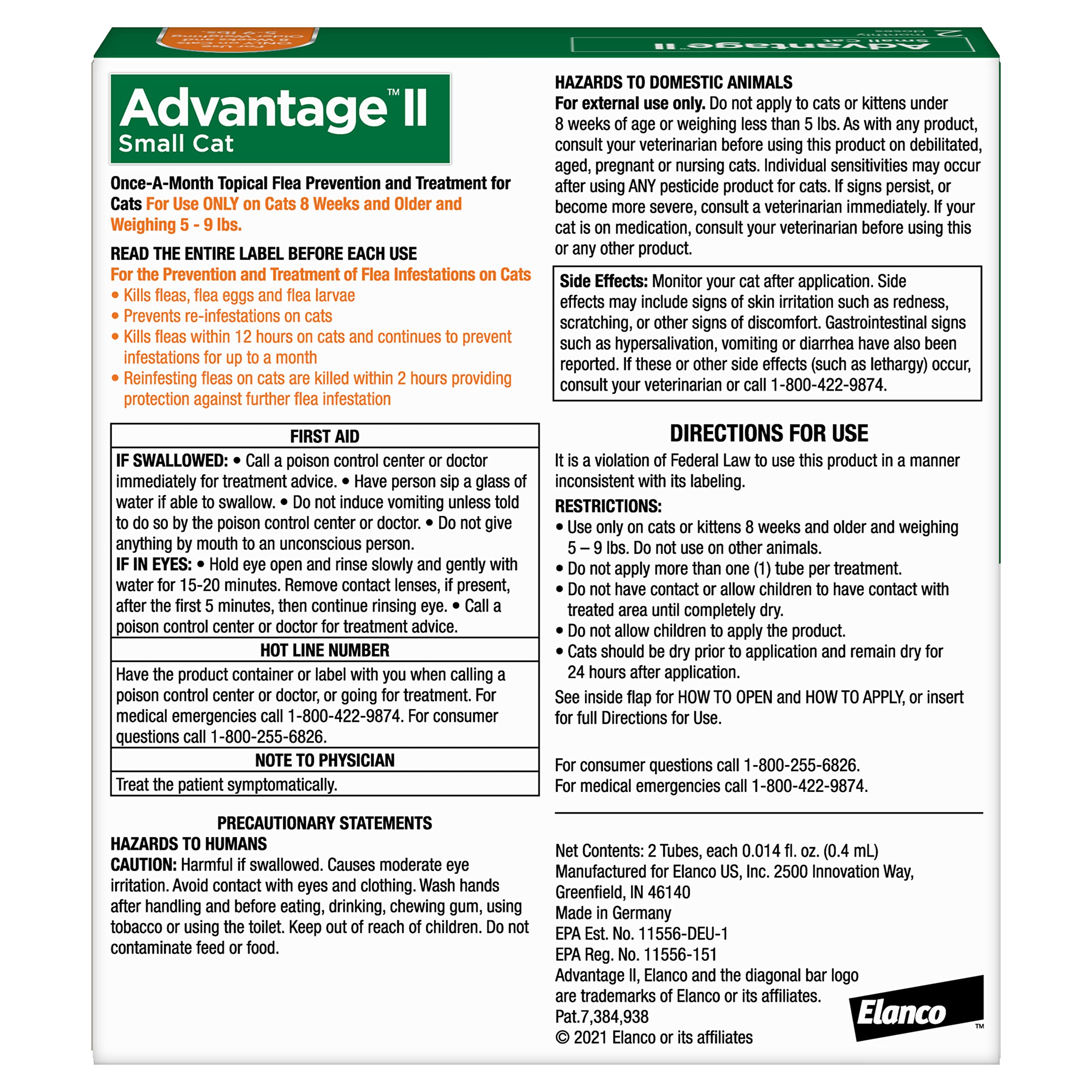Advantage II Small Cat spot-on formulation for easy monthly protection at home.