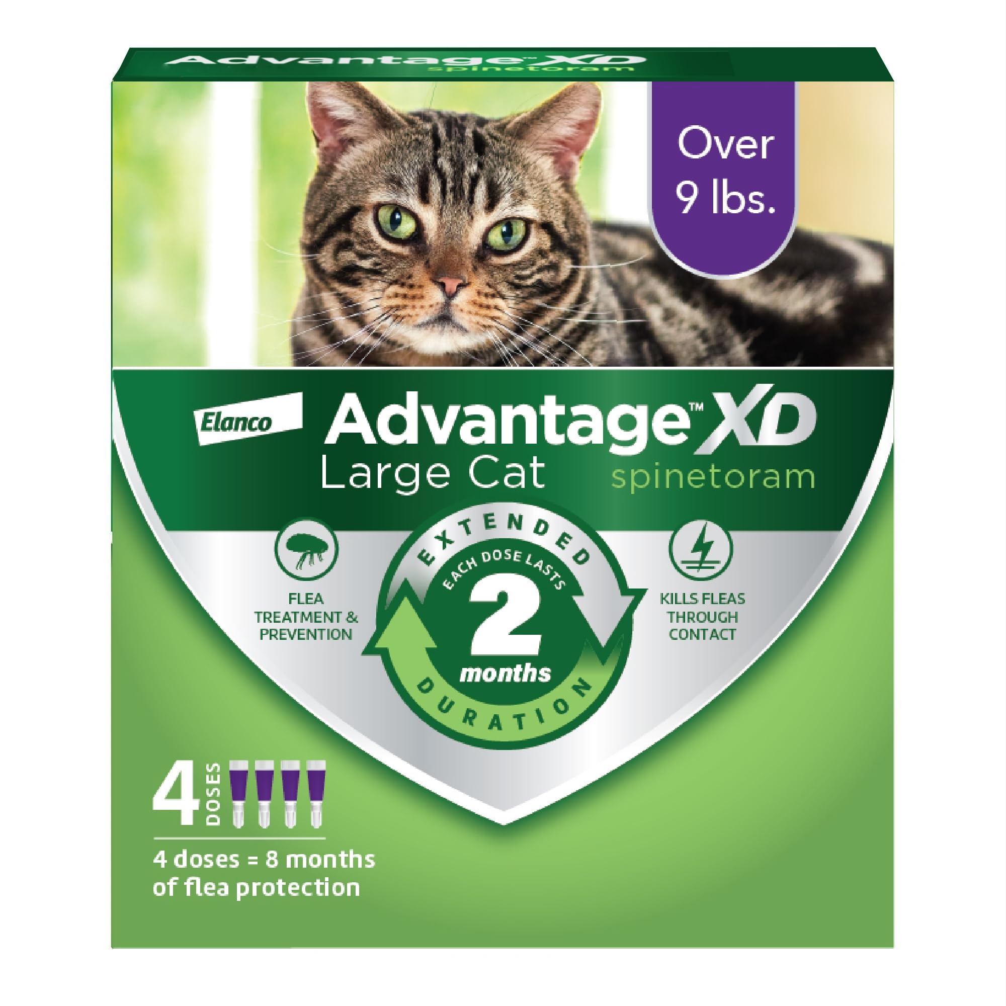 Advantage XD tube spot-on on cat neck for fast flea protection