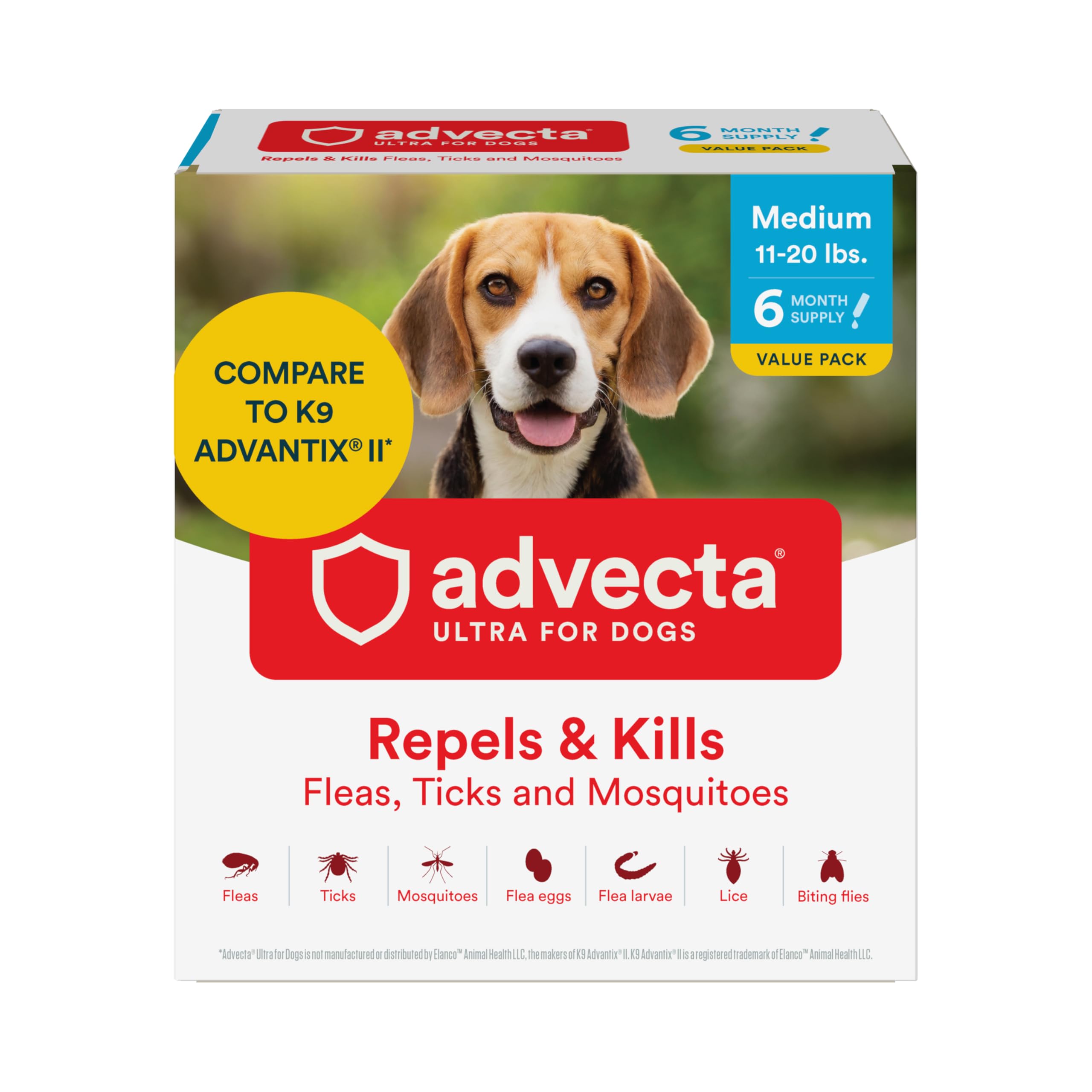 Advecta Ultra bottle drops showing packaging for medium dogs