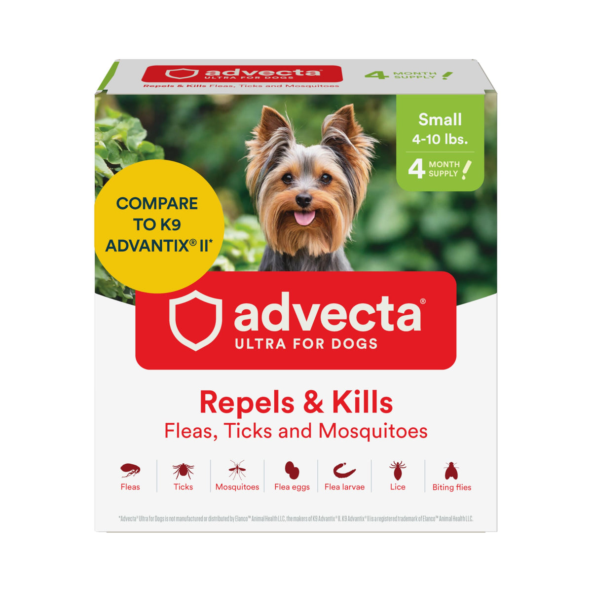 Advecta Ultra bottle pour shows fast-acting, waterproof protection for dogs during outdoor play.