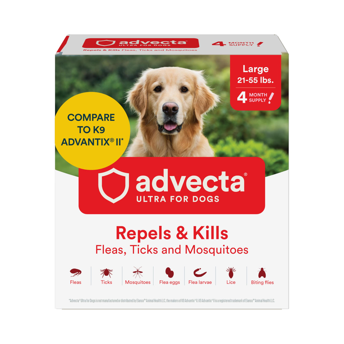 Advecta Ultra dog flea treatment bottle pour for easy application.