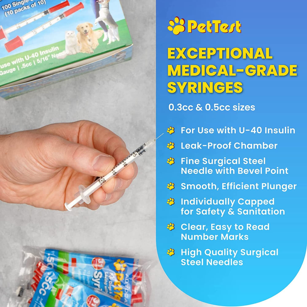 Advocate PetTest syringes feature easy-fill markings for accurate dosing reading.
