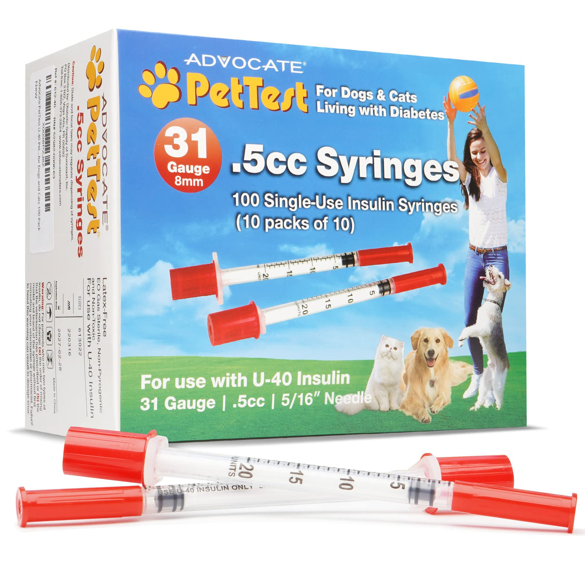Advocate PetTest U-40 insulin syringes with 31G needle for precise dosing in small pets.
