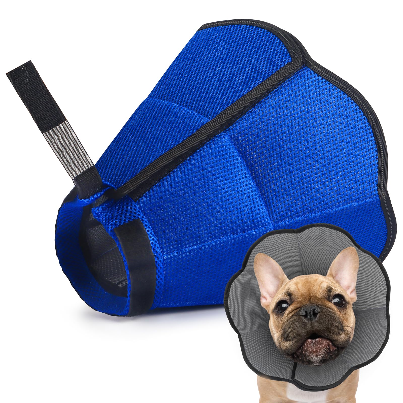 Adweli medium dog cone shown with neck 11.8-14.5 inches for French Bulldog and Dachshund.