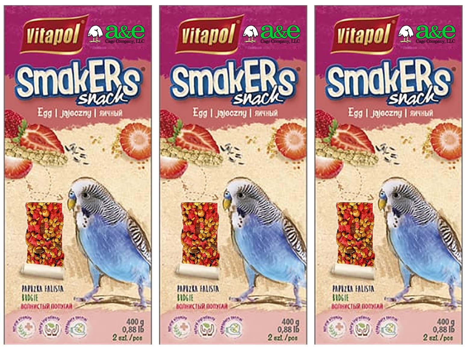 A&E Cage Co. Smackers strawberry parakeet treat stick close-up for tasty enrichment
