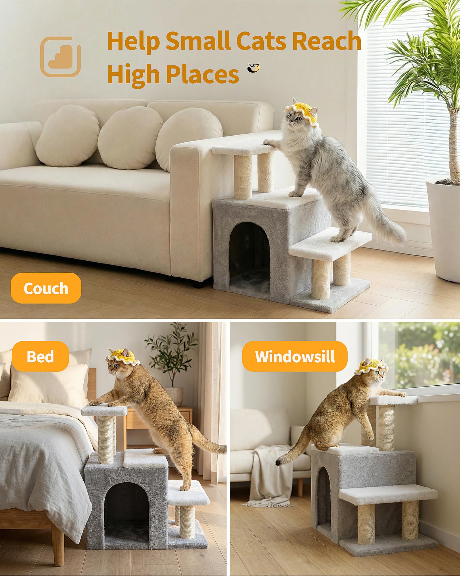 Aechonow stairs show sisal posts for natural claw care.