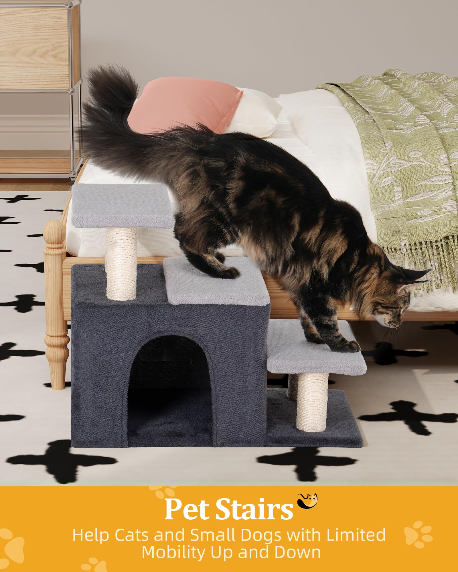 Aechonow 3-in-1 Pet Stairs wide baseplate for stable climbs