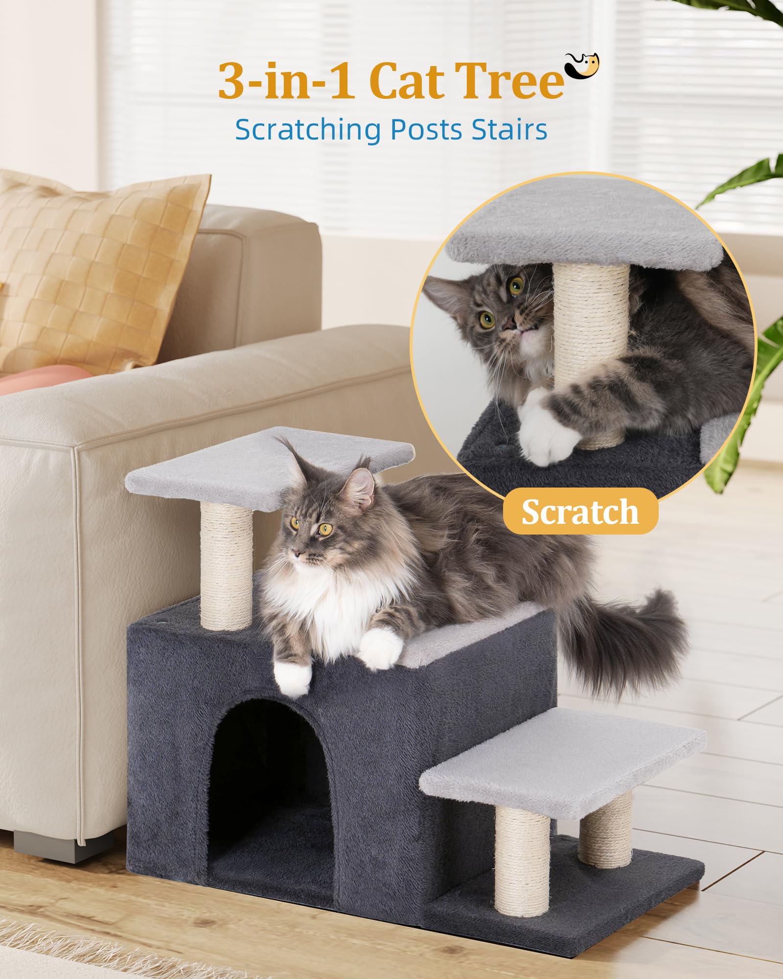 Aechonow 3-in-1 Pet Stairs cat condo offering a spacious lounging area