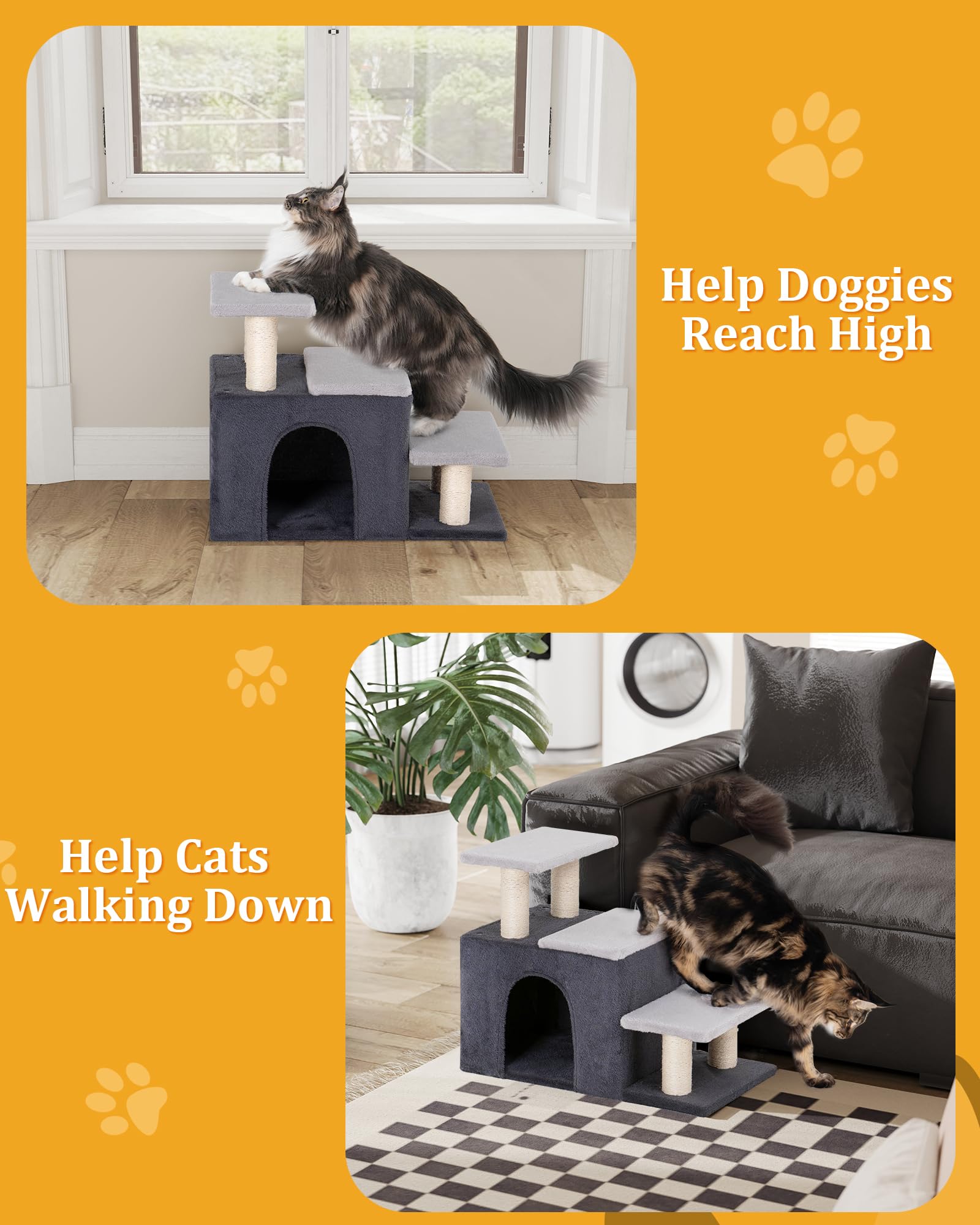 Aechonow 3-in-1 Pet Stairs 7.8in depth supporting joints-friendly stepping
