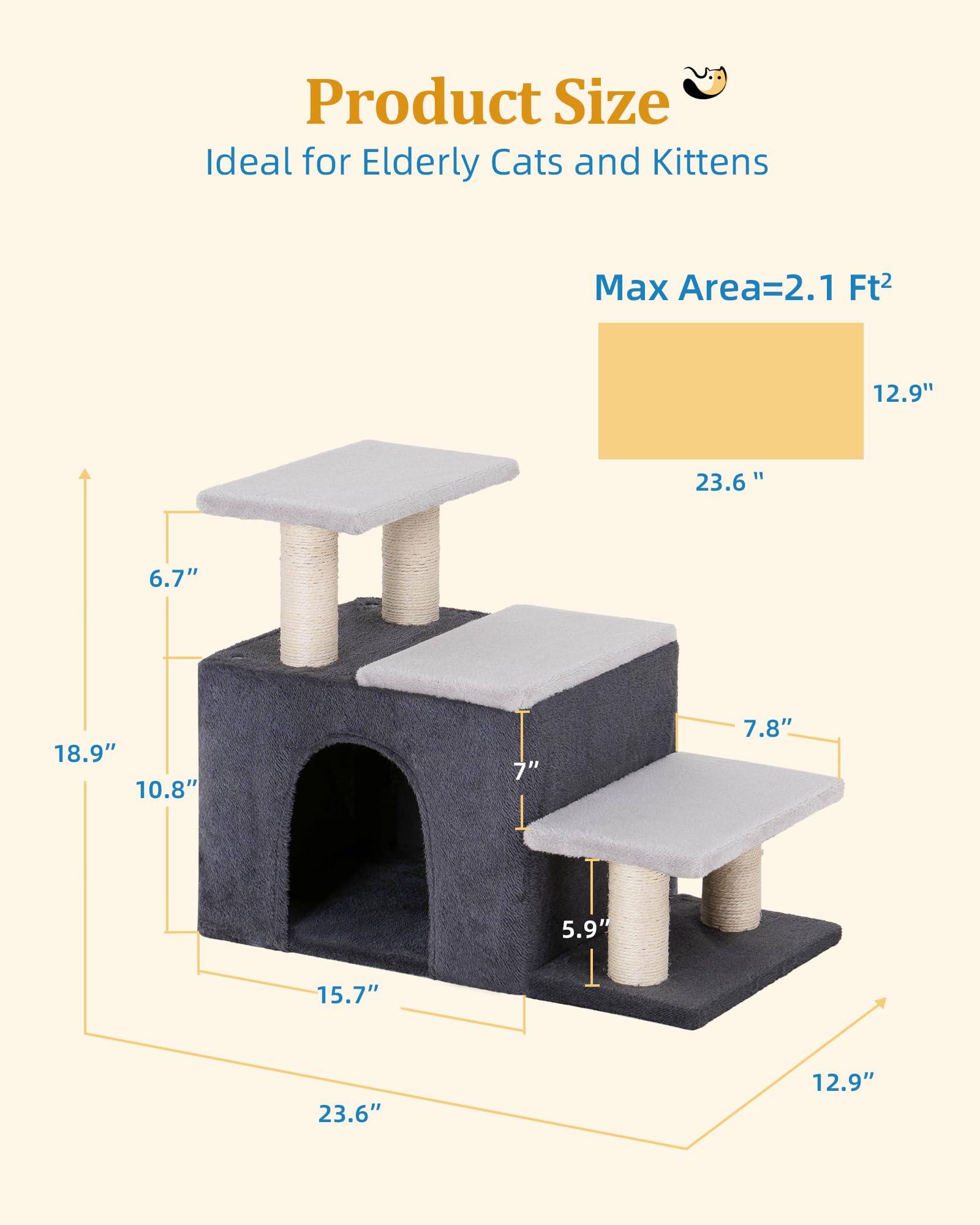 Aechonow 3-in-1 Pet Stairs soft plush finish for cozy rests