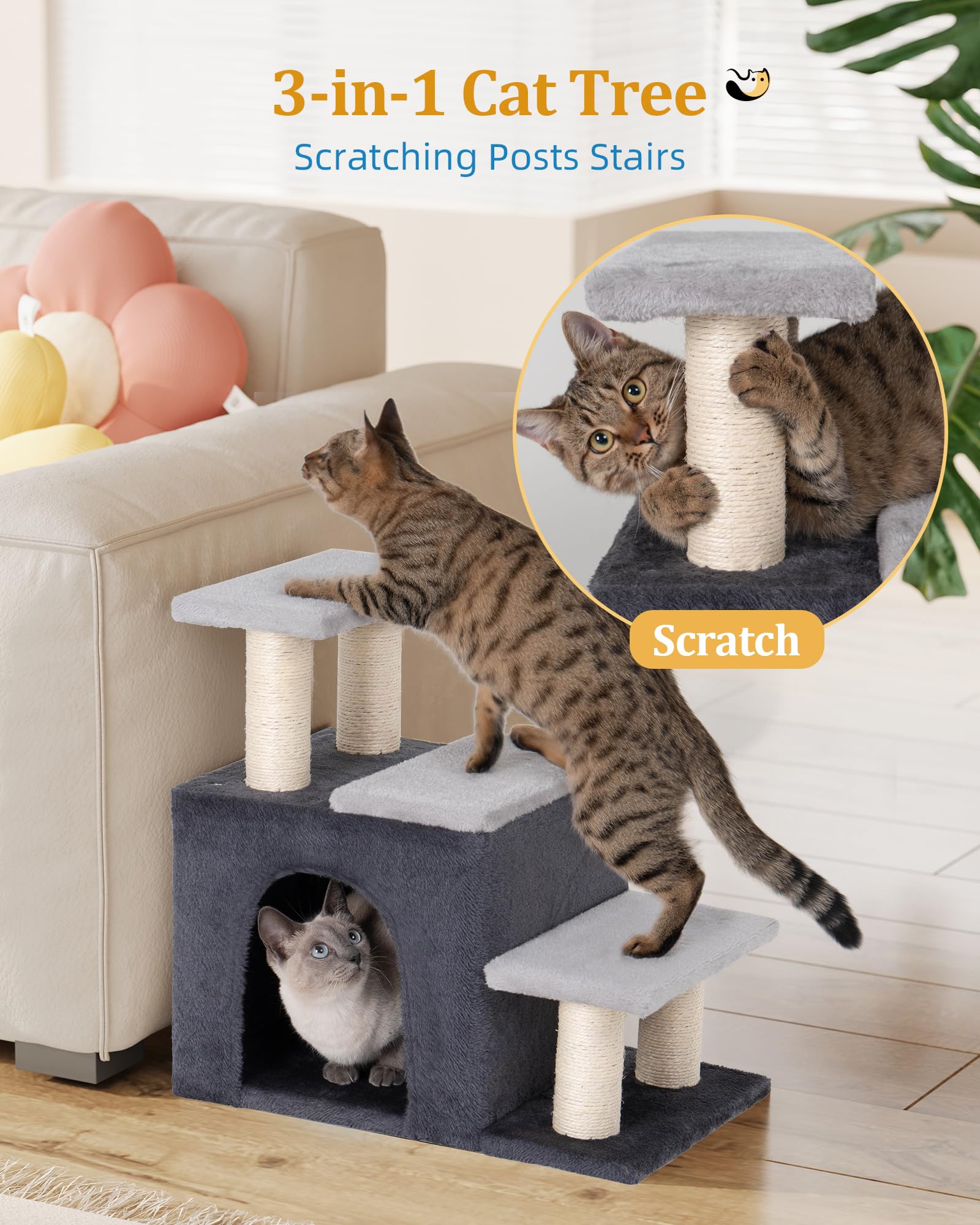 Aechonow cat condo inside view shows cozy den for resting and retreat.