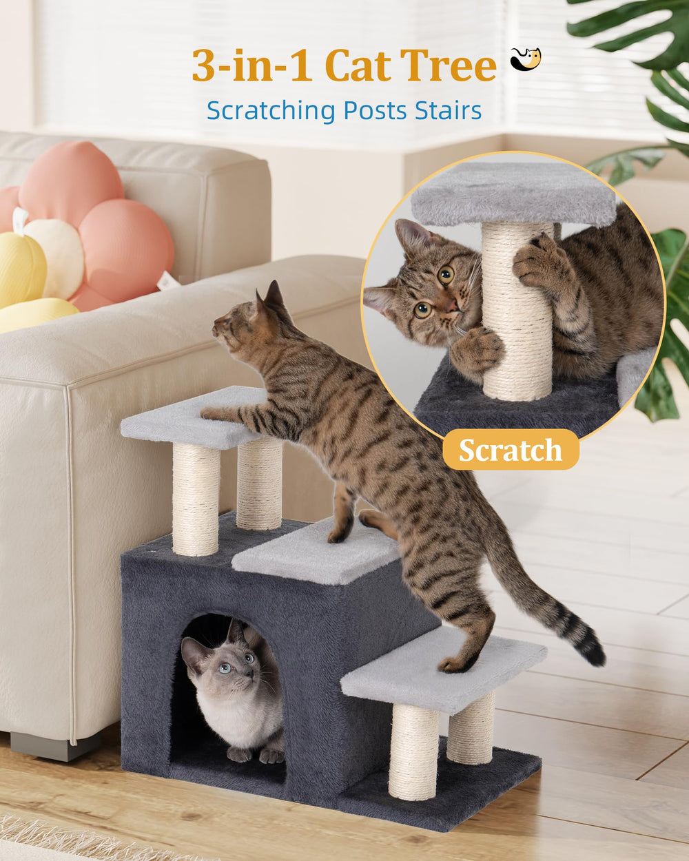 Aechonow cat condo inside view shows cozy den for resting and retreat.