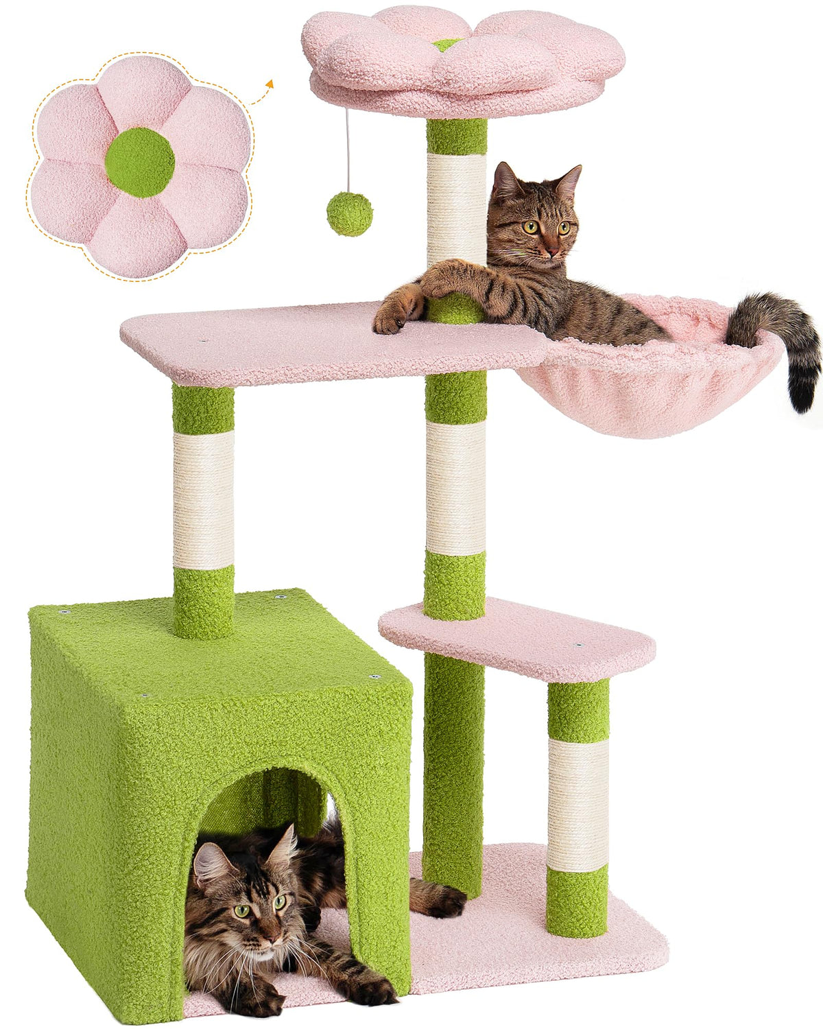 Aechonow Flower Cat Tree with a 2-door cave bed for roomy lounging