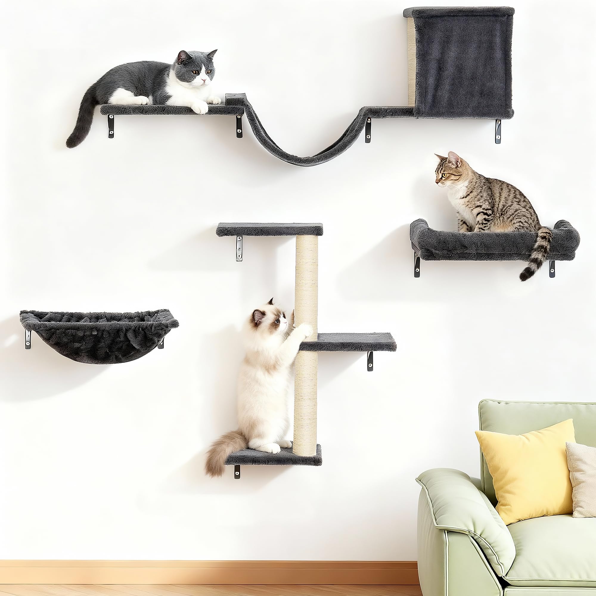 Aechonow heavy duty wall shelf with perch bed supports large cats safely