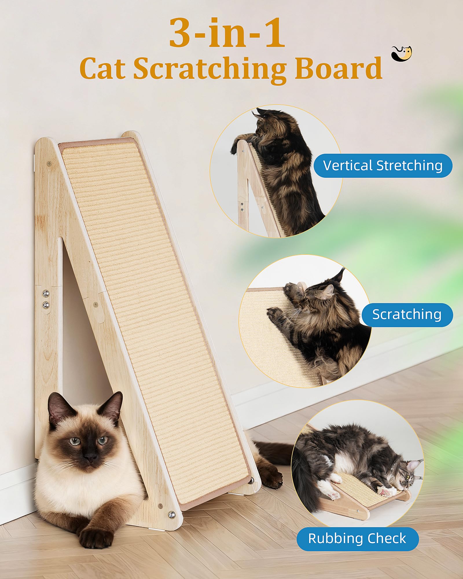 Aechonow sisal scratch ramp with mobility design eases climbing for cats with hip issues.