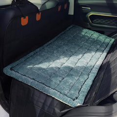 AEEISHOMEREFORM backseat pet bed in blue provides cozy protection for car seats.
