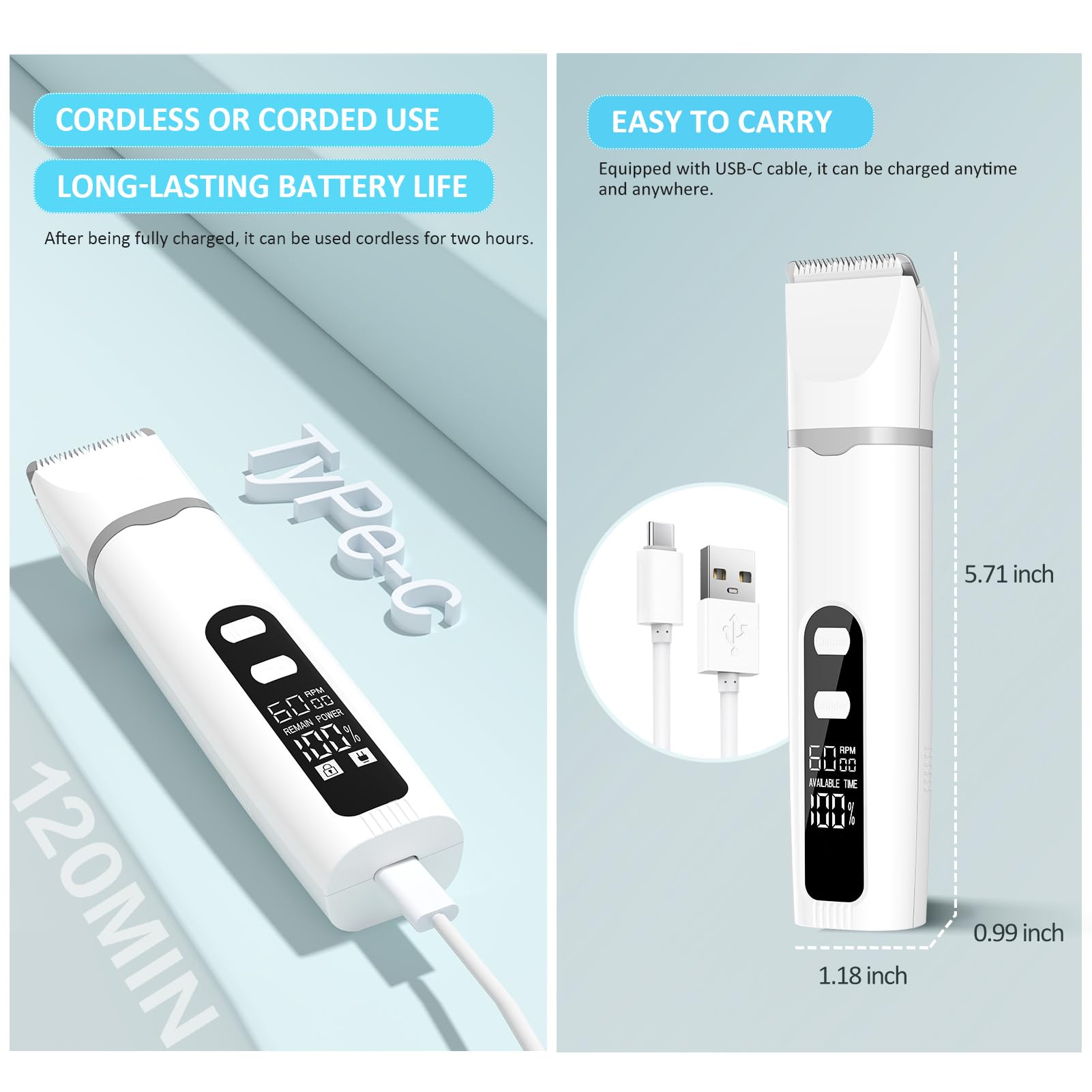 Aenncci 4in1 cordless clippers with USB-C charging and display