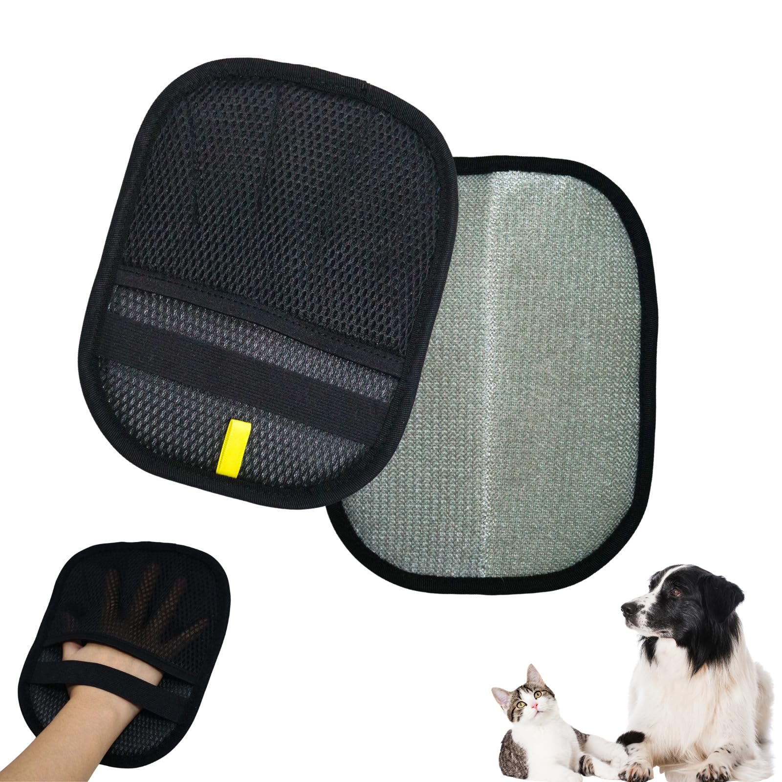 Aeriphyta pet hair removal glove demonstrates electrostatic action for fast surface hair pickup.