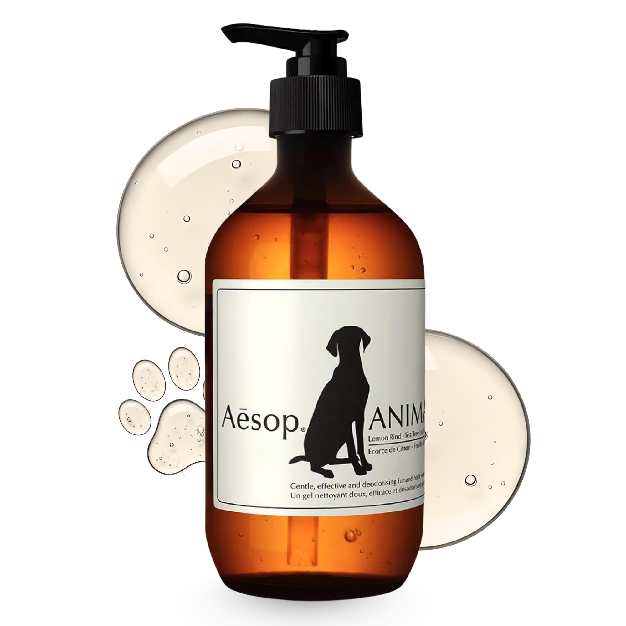 Aesop Pet Shampoo bottle-front shows a gentle pet cleansing solution for dogs and cats
