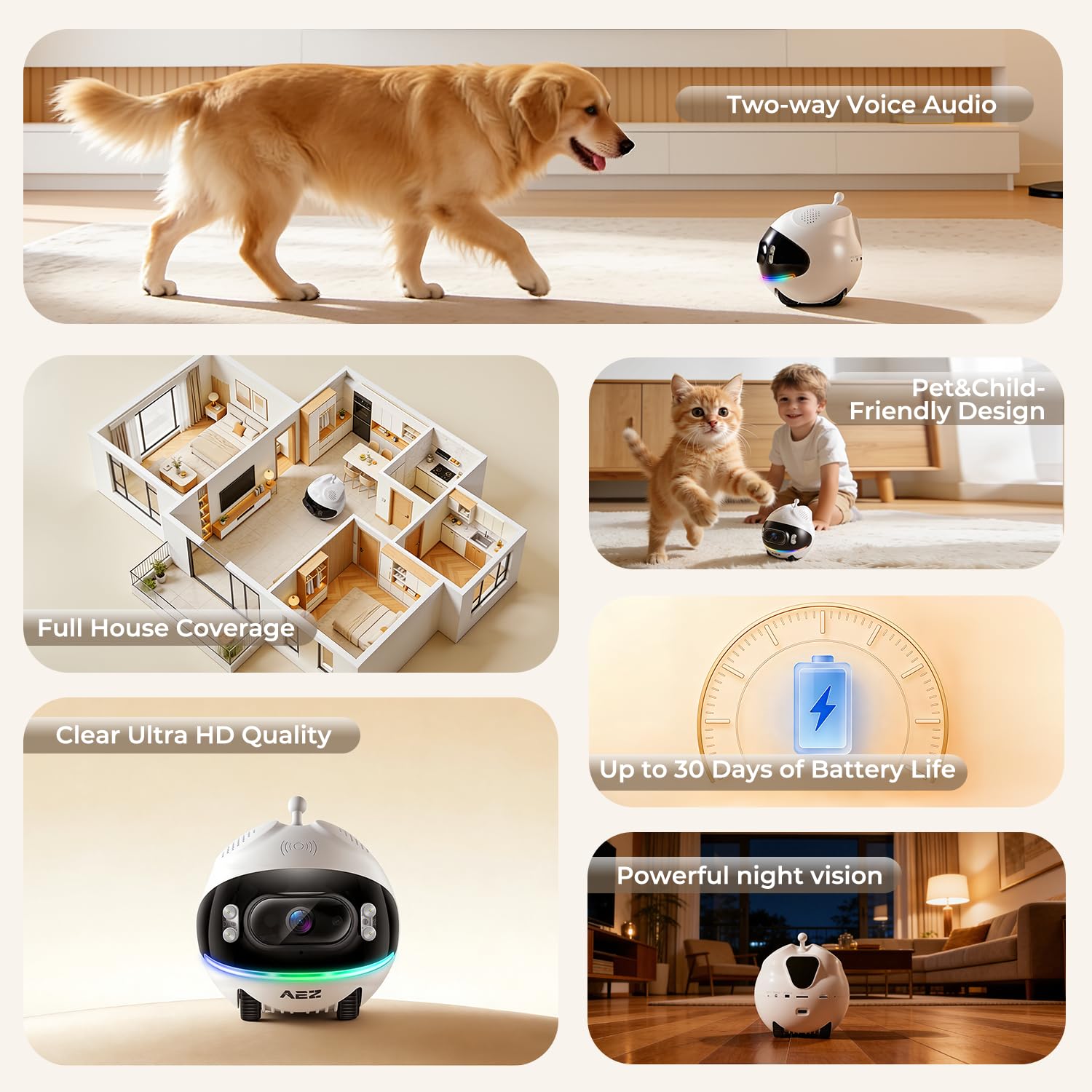 AEZ Blinky Bot with night vision monitors pets after dark