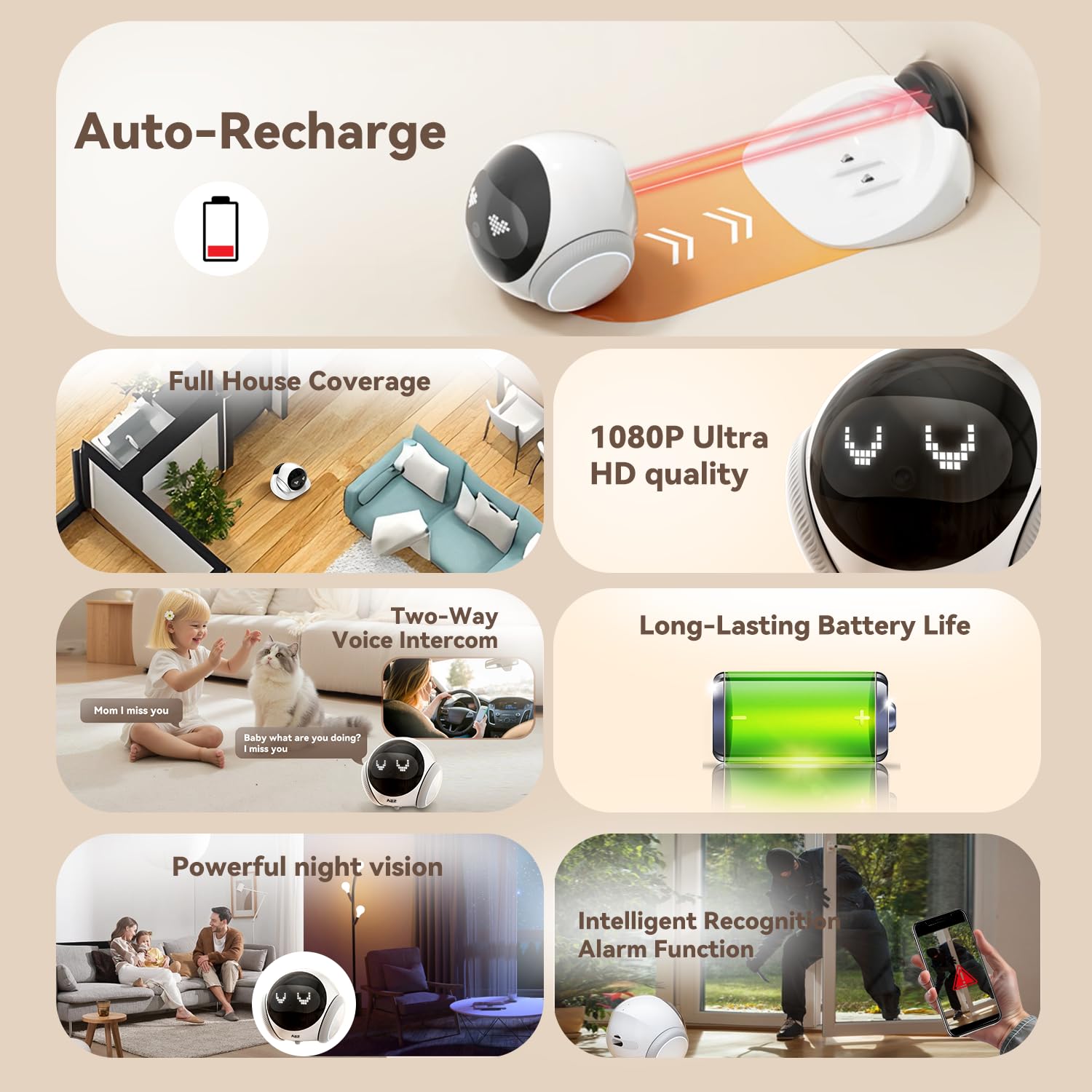 AEZ Pet Camera robot with track and wheel design for smooth movement