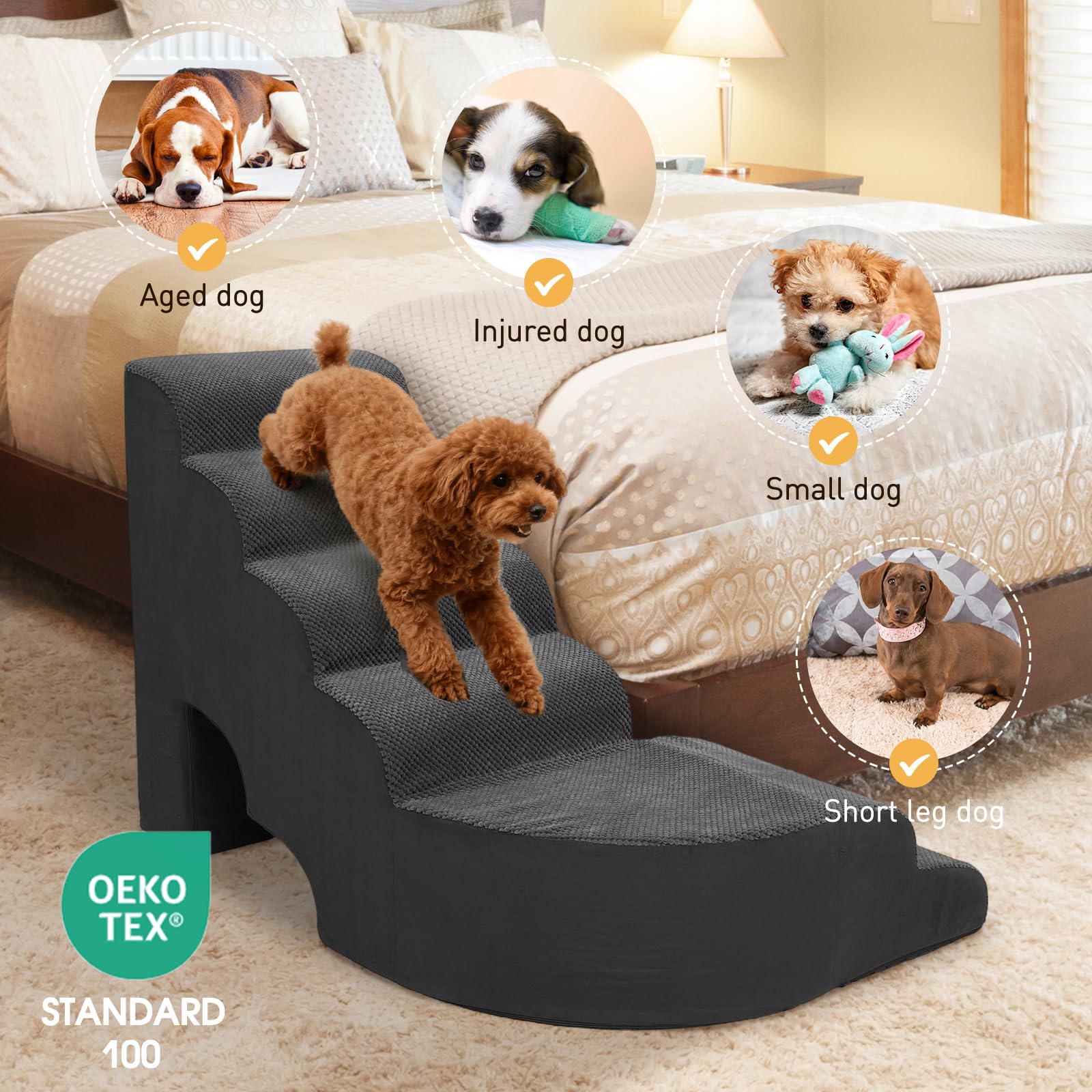 A.FATI dog stairs L-shaped design saves space while easing pet climbs.