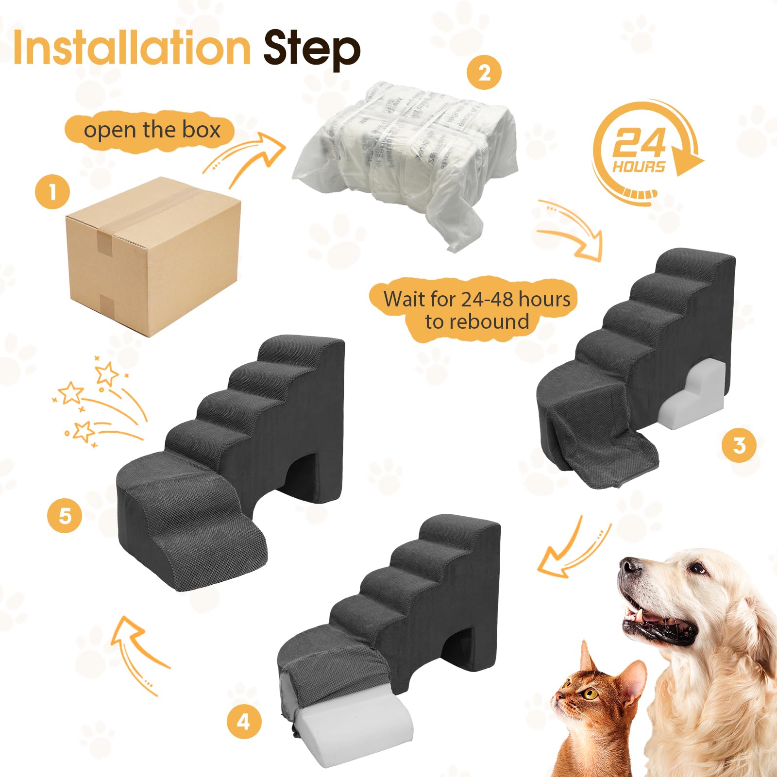 A.FATI plush foam cushions joints and supports older pets during climbs.