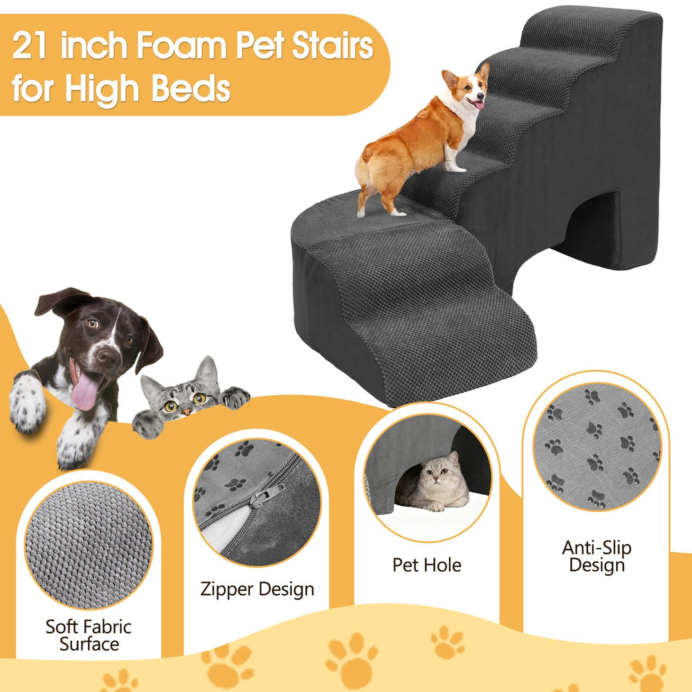 A.FATI dog stairs with wavy steps and midpoint rest spot for comfort.