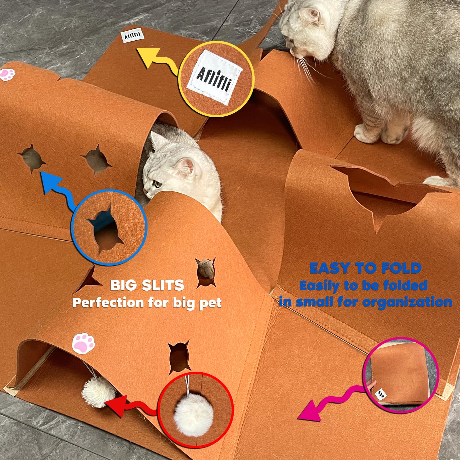 AFLIFLI scratch-resistant felt cat cave provides durable resting space