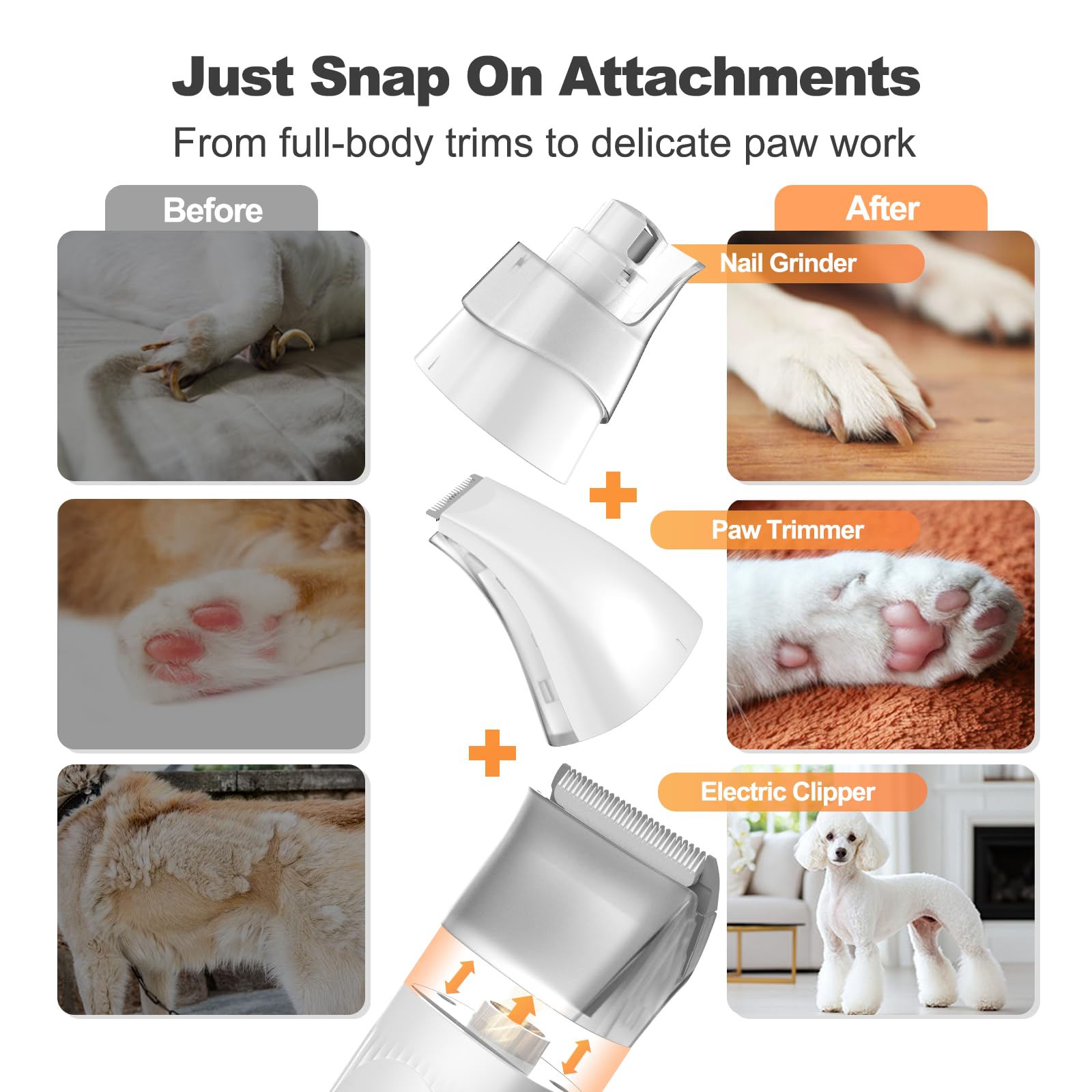 Afloia paw trimmer and nail grinder attached for quick at-home trims.