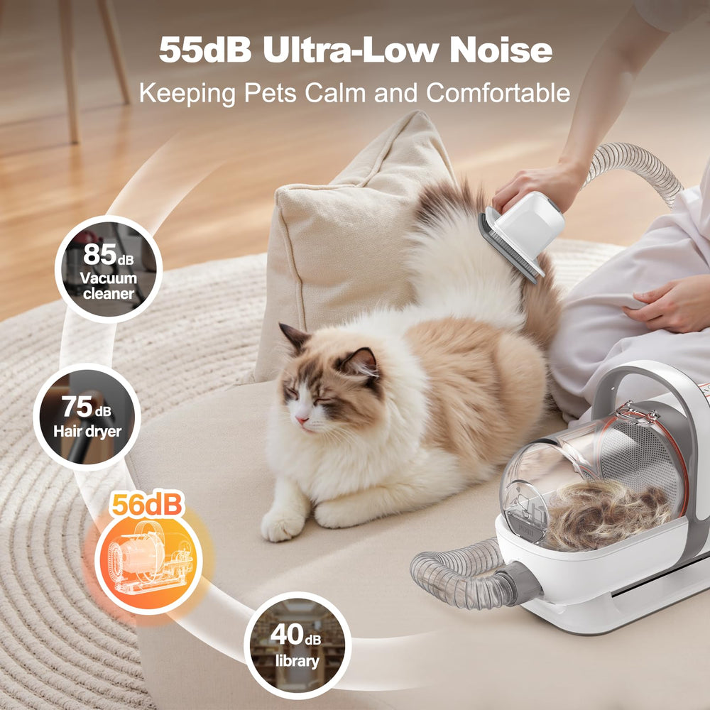 Afloia vacuum suction system operating quietly while grooming pets.