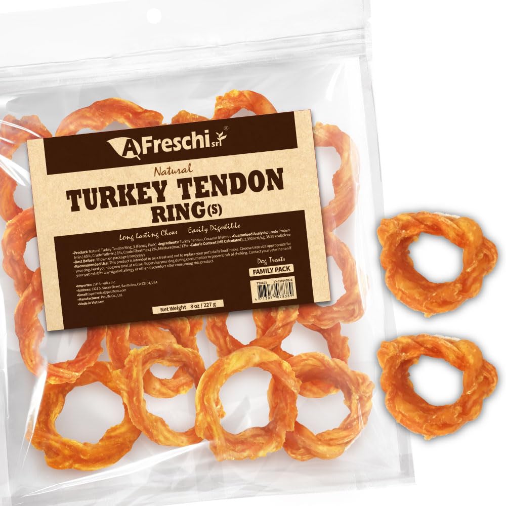 A Freschi srl turkey tendon chew close-up, ideal for moderate chewers seeking a long-lasting treat.