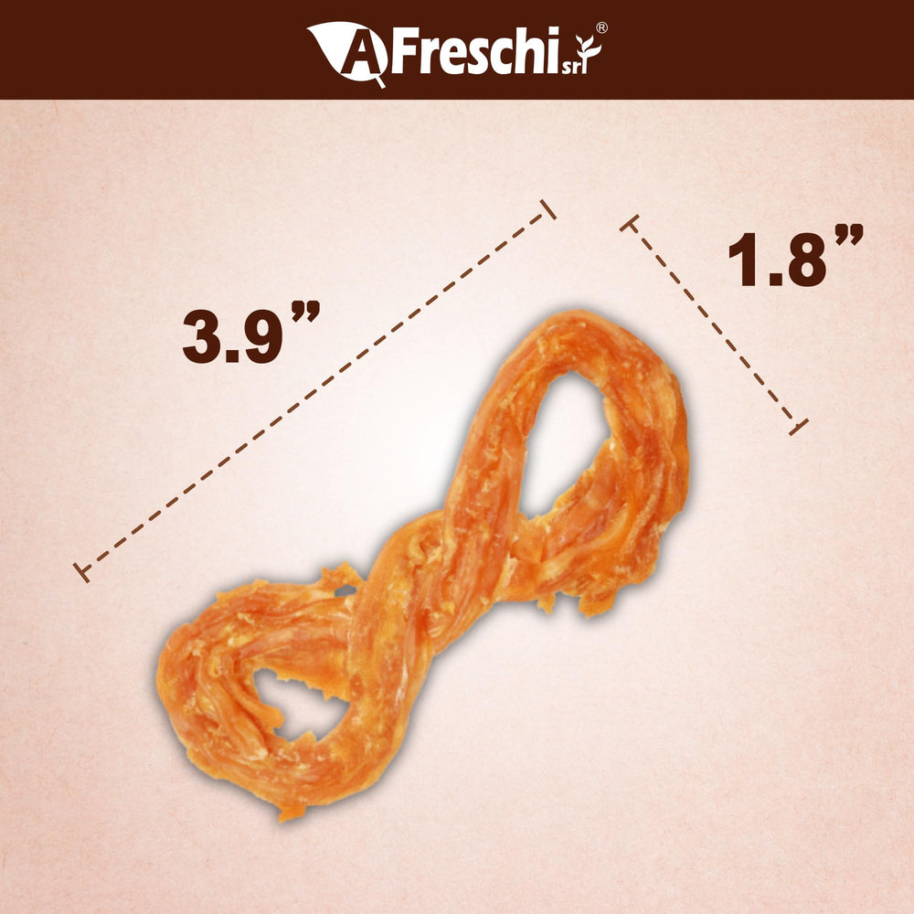 A Freschi turkey tendons close-up texture ideal for moderate chewers