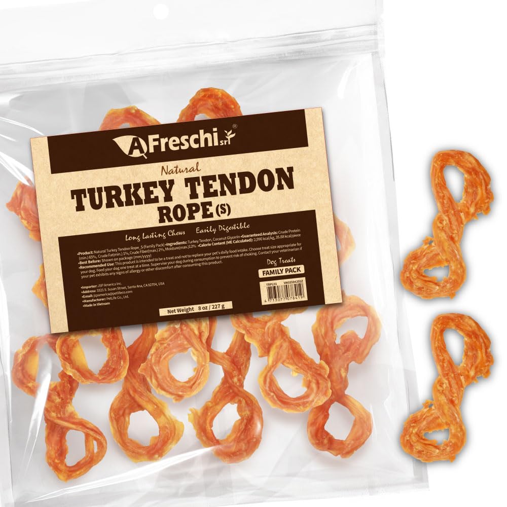 A Freschi turkey tendons dog chews front pack for small breeds