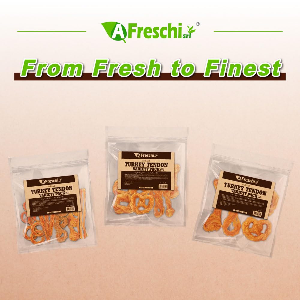 A Freschi turkey tendons for dogs large breed chew, promotes active chewing sessions.