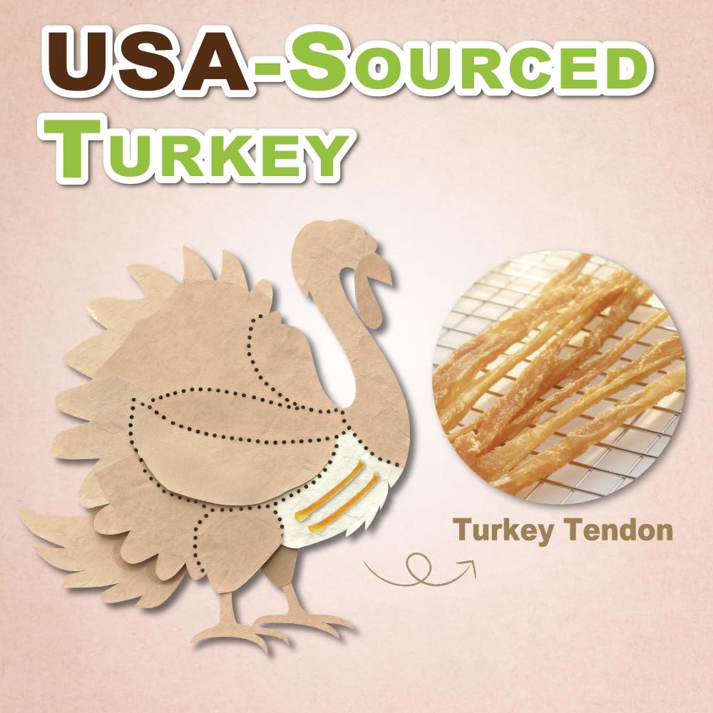 A Freschi turkey tendons for dogs served for small breed teething and playtime.