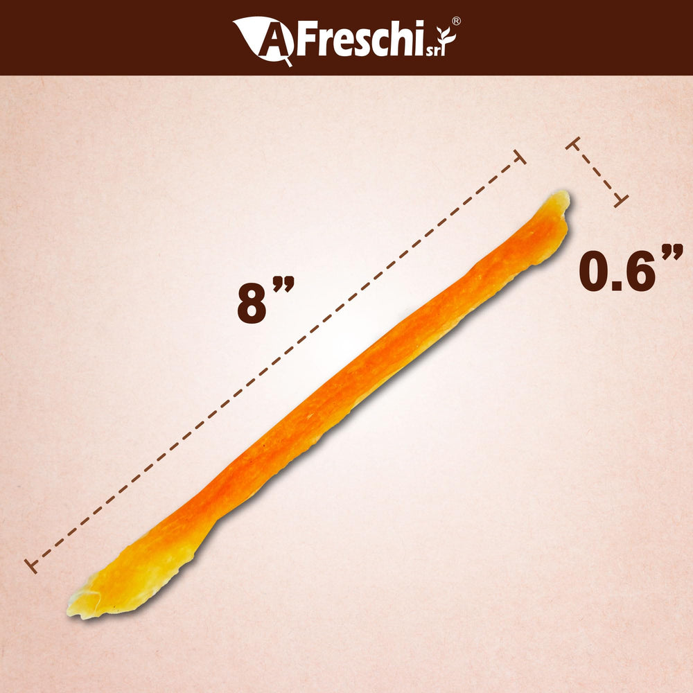 A Freschi hypoallergenic turkey tendon treat, clean ingredients for sensitive dogs.
