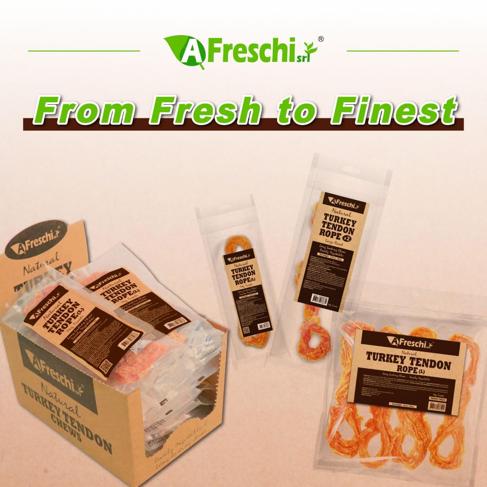 Great for large breeds: A Freschi turkey tendons provide robust chew sessions.
