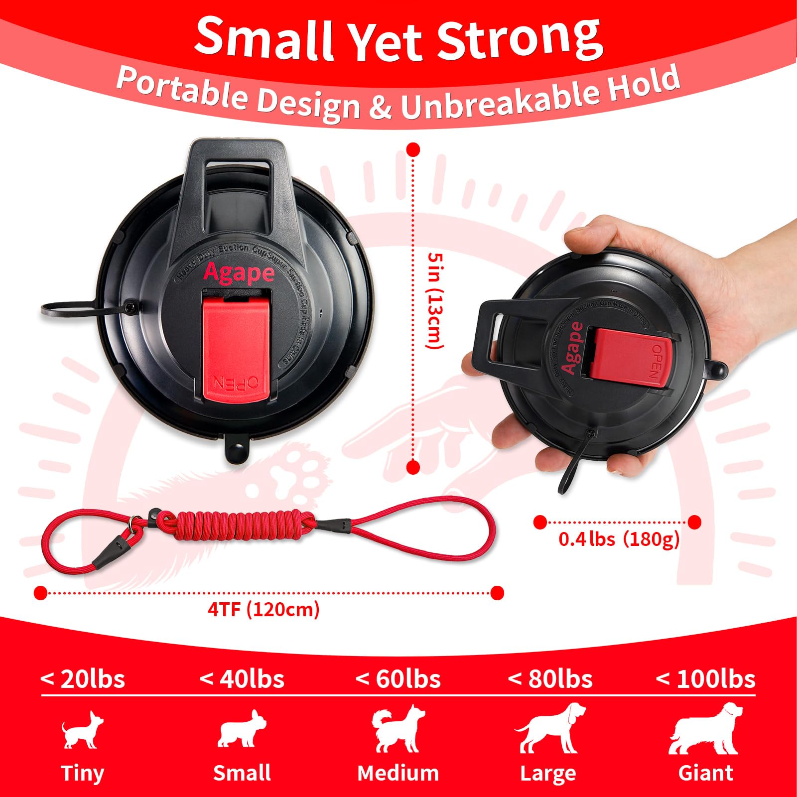 Agape EPDM suction cup offers durable grip on smooth surfaces.