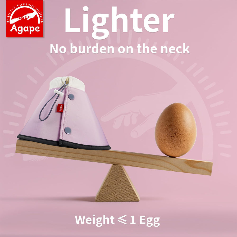 Agape water-repellent cone is easy to clean after spills and saliva.